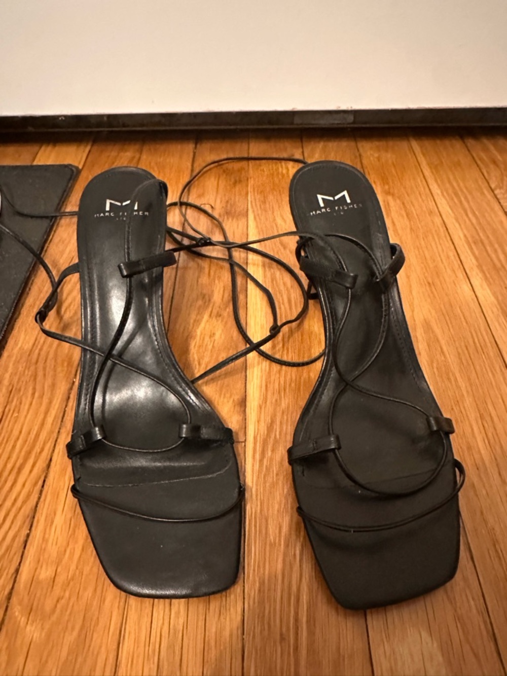 Marc Fisher Black Lace-Up Square-Toe Sandals